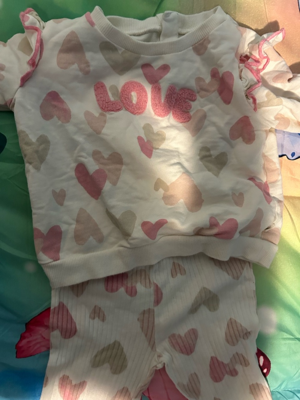 Girls' Cream & Pink Heart 'Love' Pajama Set